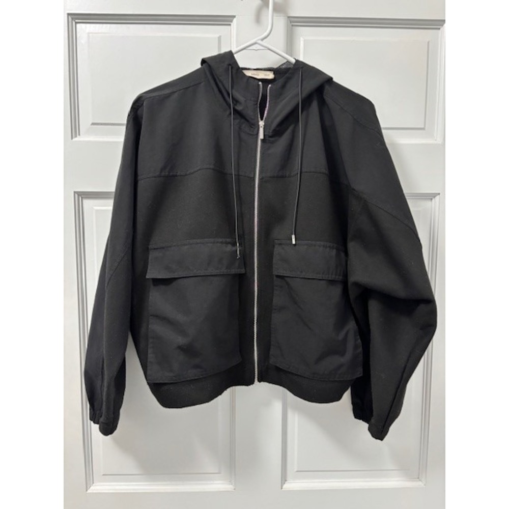 MNG Women's Small Rain Jacket Windbreaker w/ Hood Black